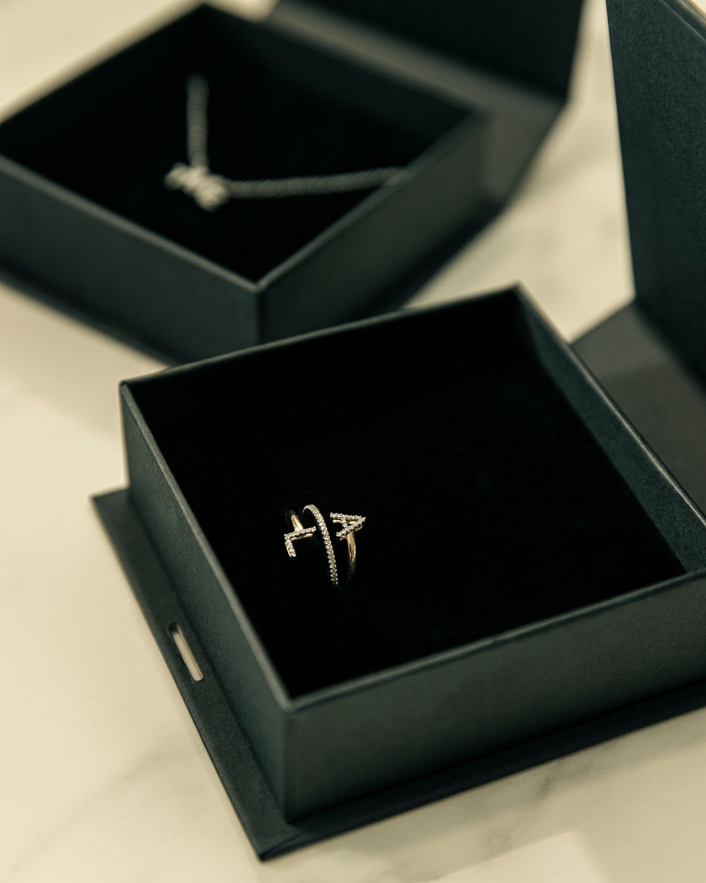 In Package - Two-Initial Personalized Diamond Wrap Ring 14k Gold