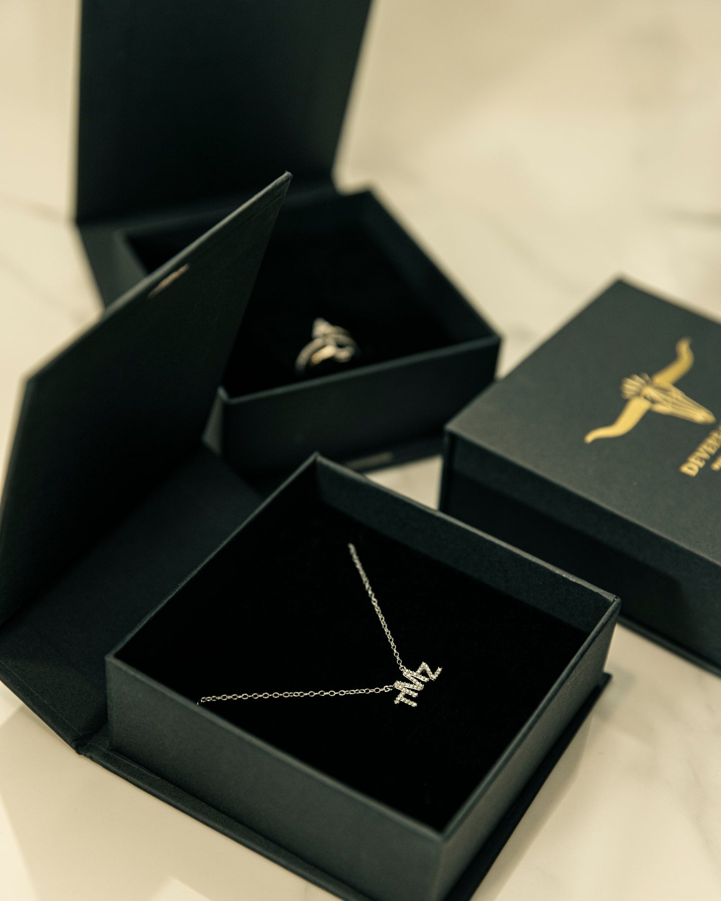 Lifestyle Image - Main Image - Personalized Diamond Monogram 3-initial necklace 14k gold