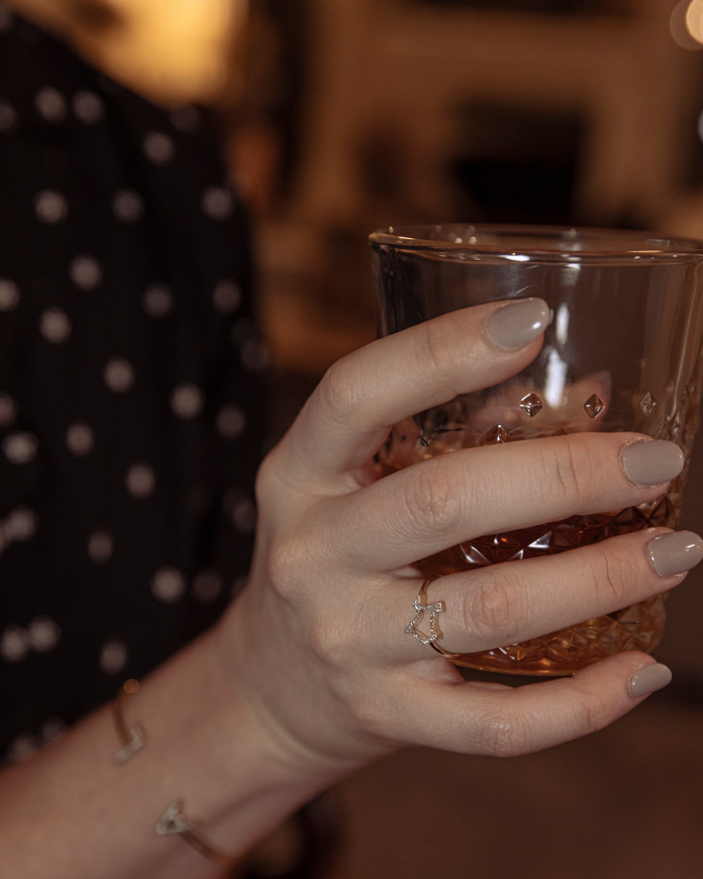 Lifestyle Model Image - Gold Diamond Two-Initial Personalized Bangle Bracelet