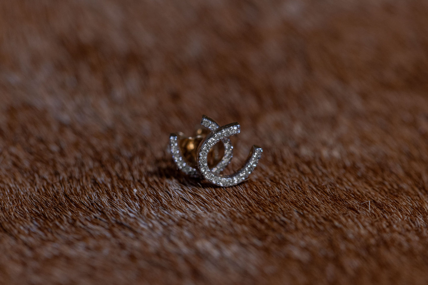 Dainty Diamond Horseshoe Stud Earrings 14k Gold