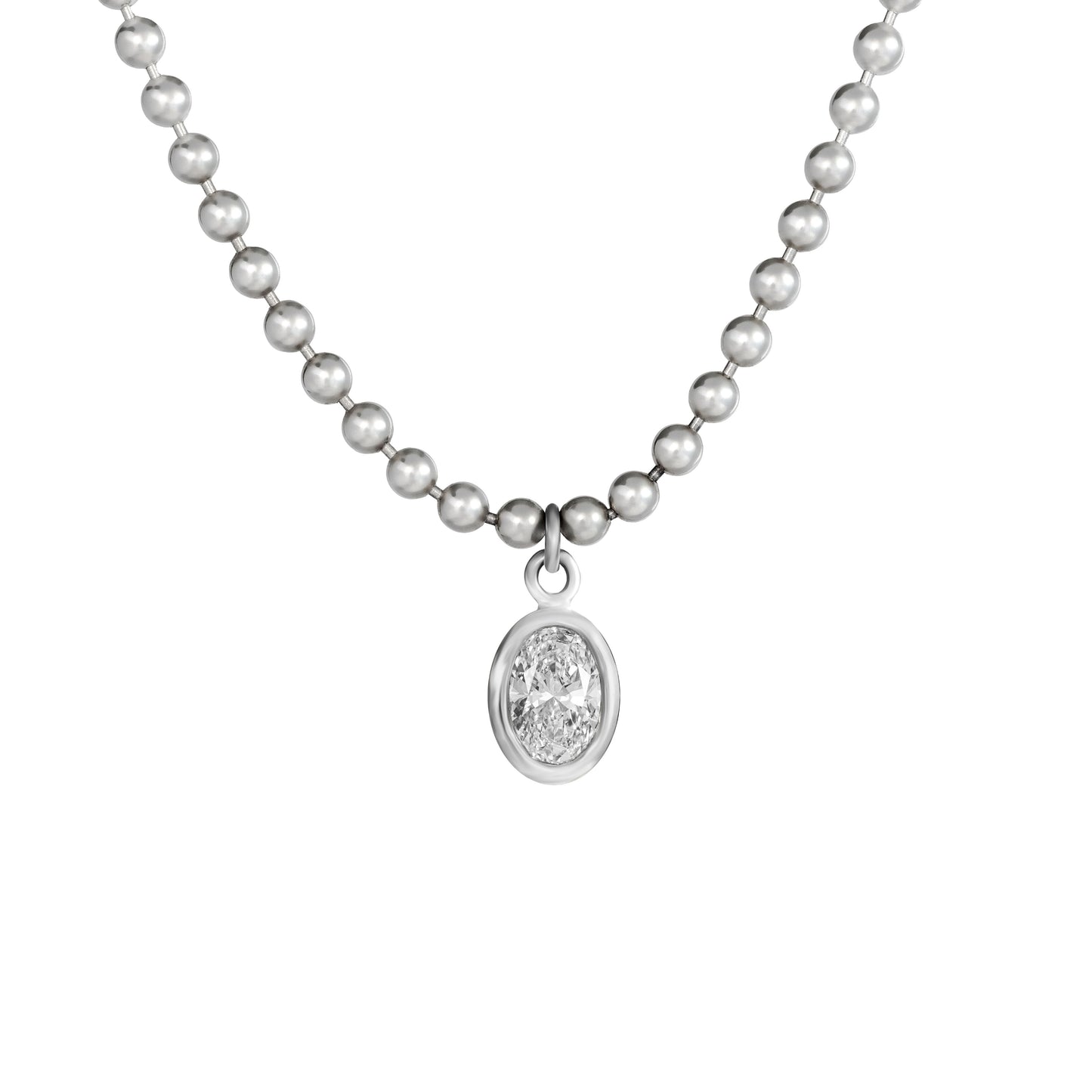 2 CT. Oval Lab Grown Diamond Necklace on Bead Chain
