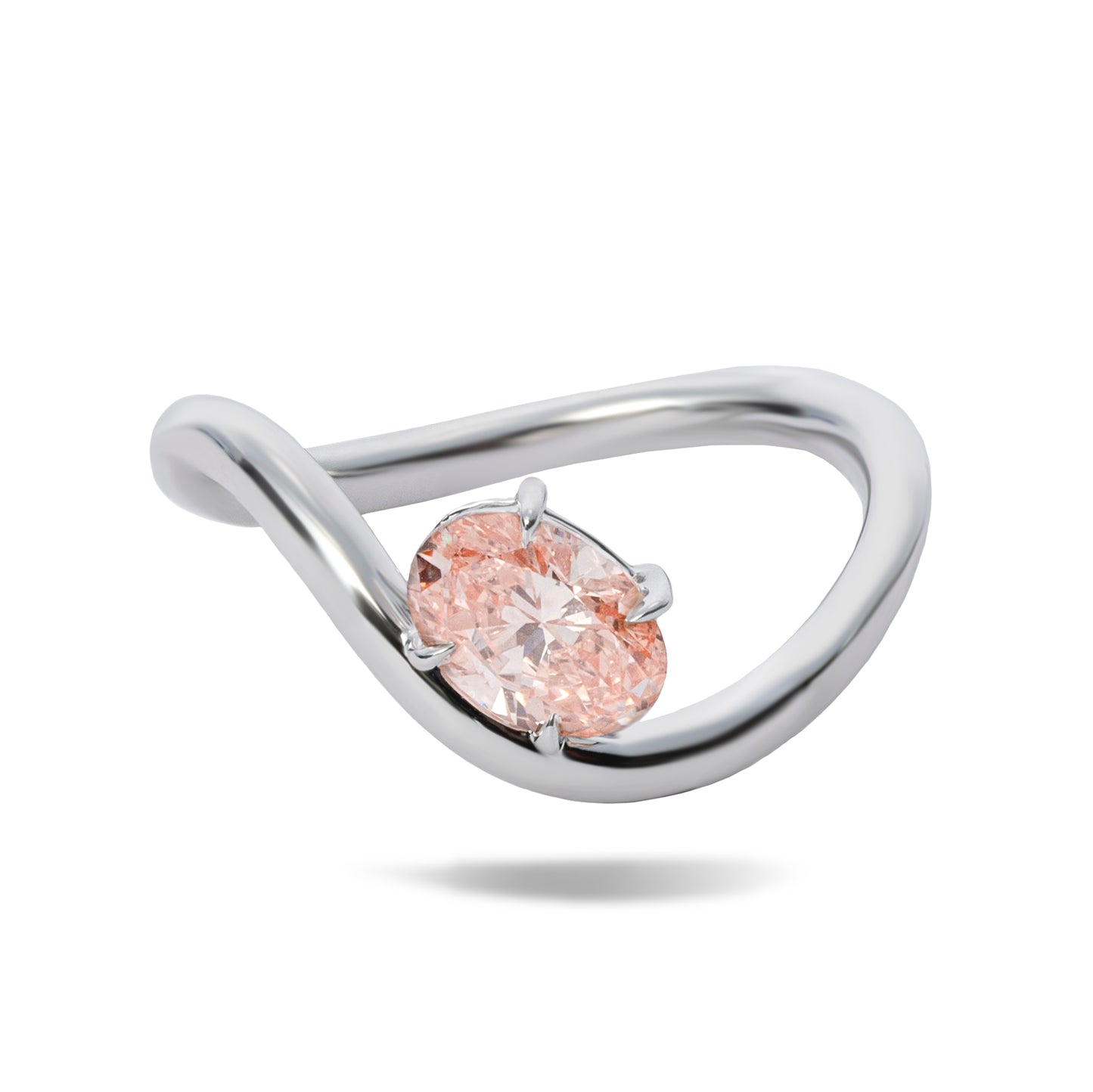 1/2 CT. Lab Grown Pink Oval Diamond Wave Pinky Ring in 14K Gold