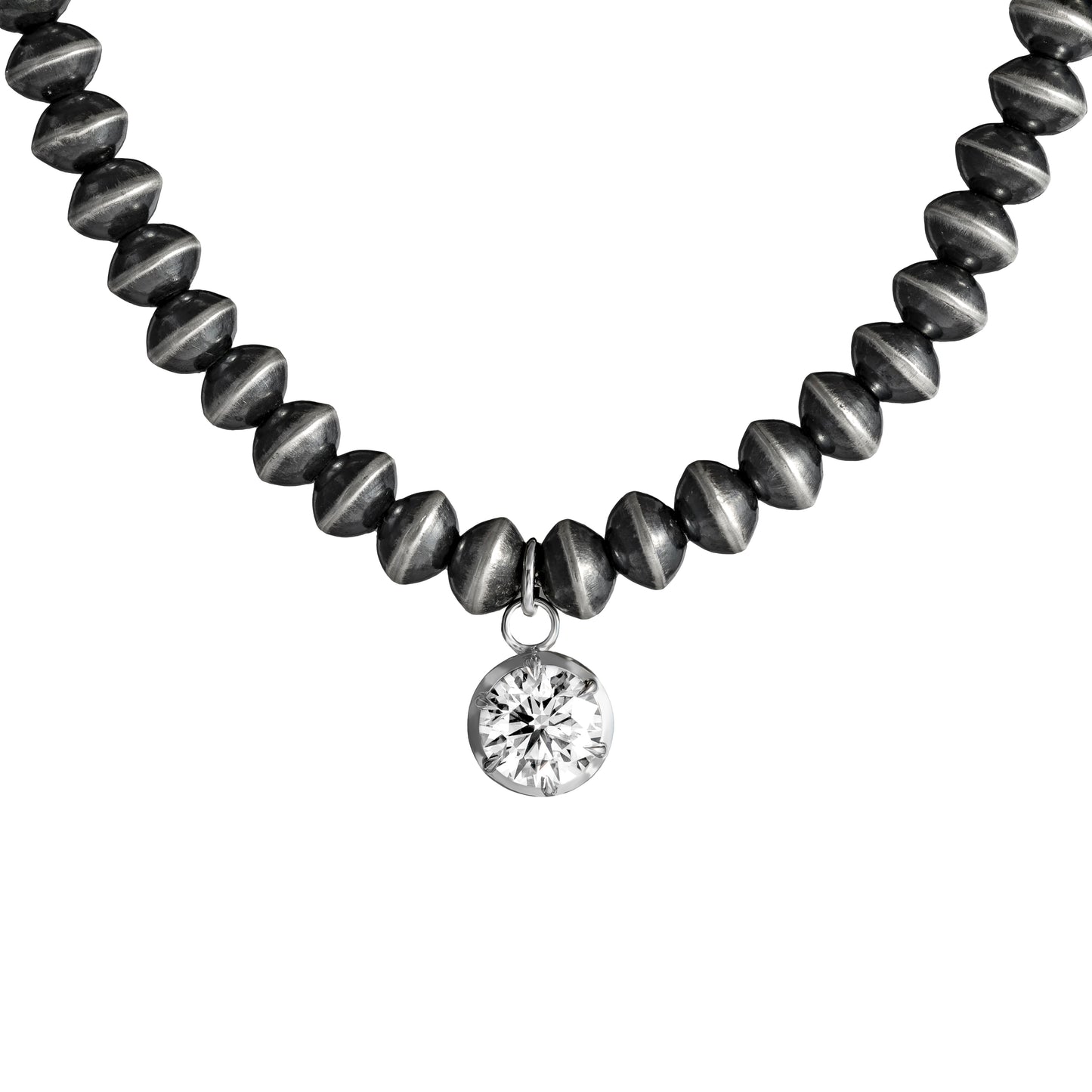 16-inch 6mm Navajo Pearl Necklace with 2 CT. Round Lab-Grown Diamond Pendant