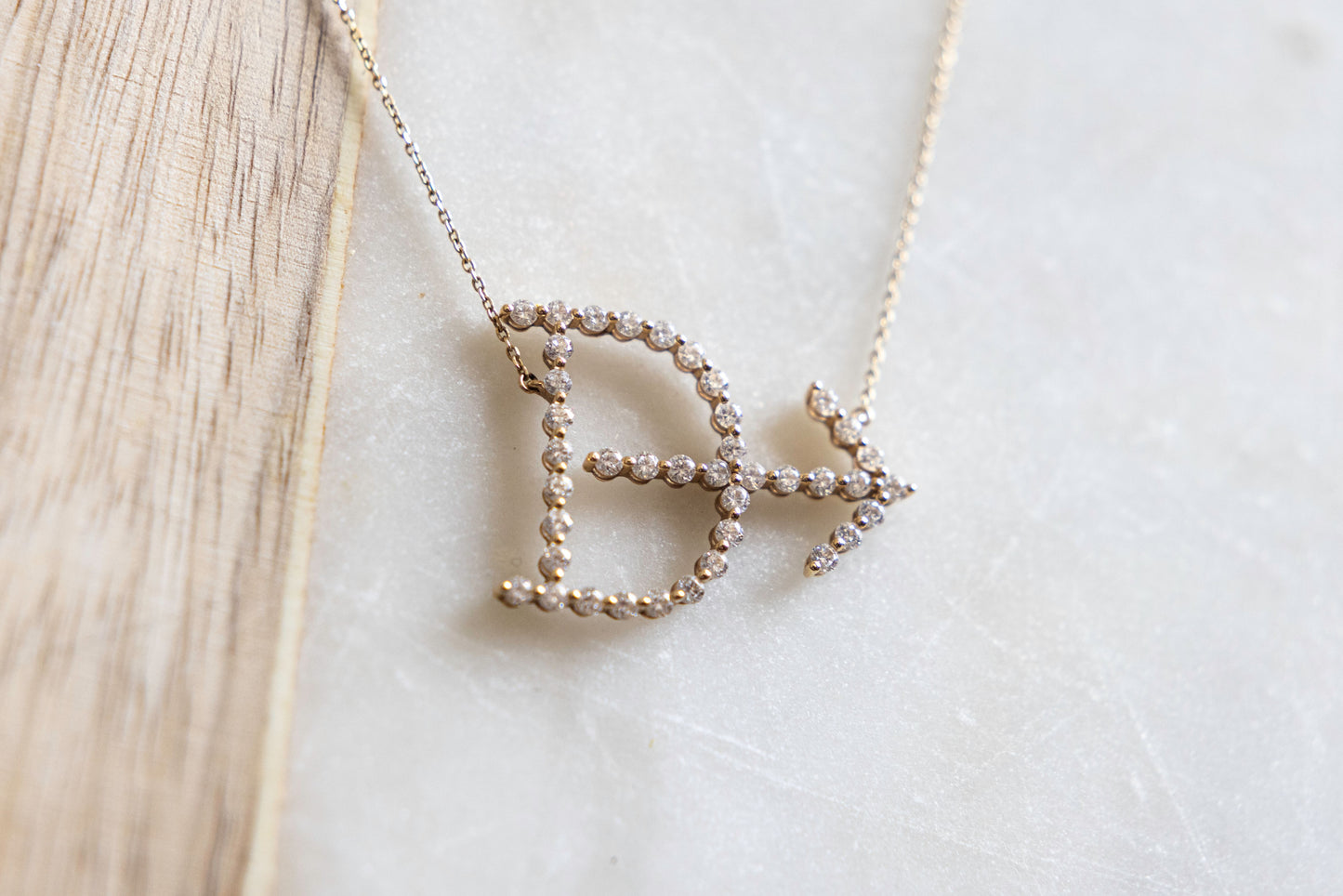 Single Shared Prong Custom 14k Gold and Lab Grown Diamond Cattle Brand Necklace