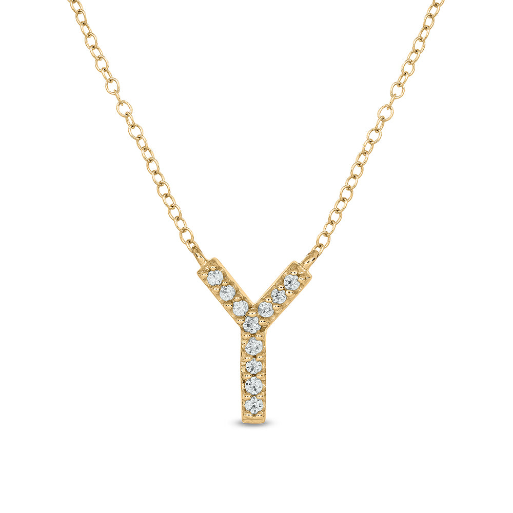 Letter Y Yellow Gold Diamond Accent Initial Necklace 14k