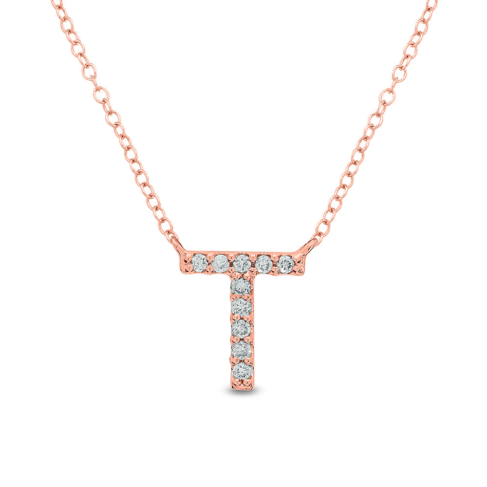 Letter T Rose Gold Diamond Accent Initial Necklace 14k