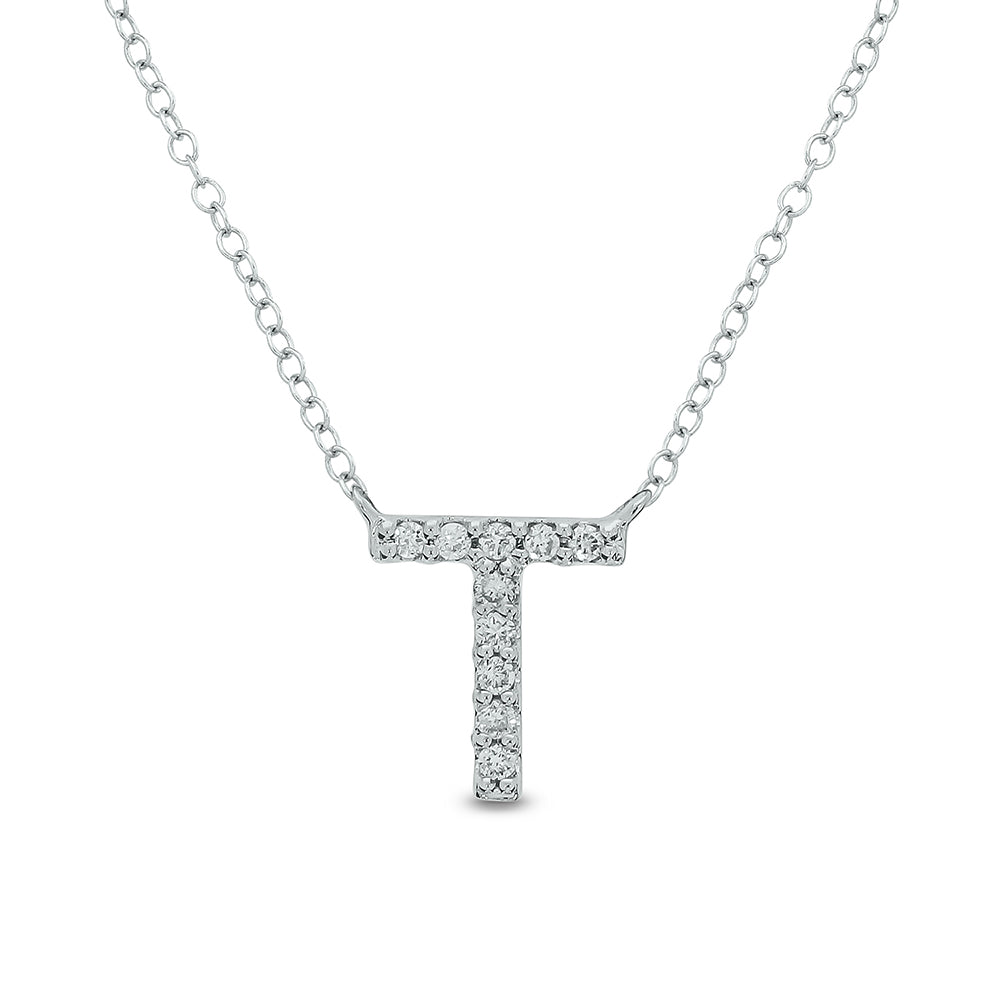 Letter T White Gold Diamond Accent Initial Necklace 14k