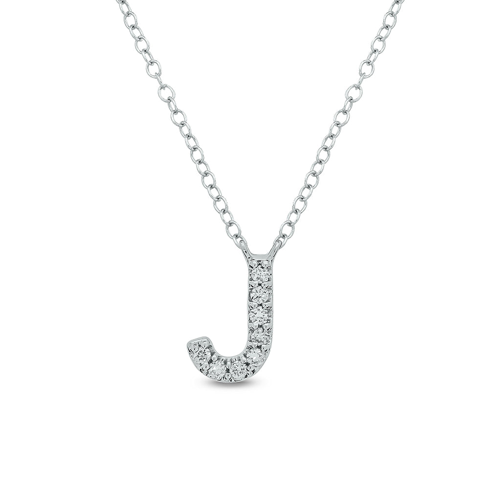 Letter J White Gold Diamond Accent Initial Necklace 14k