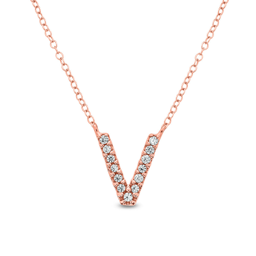 Letter V Rose Gold Diamond Accent Initial Necklace 14k