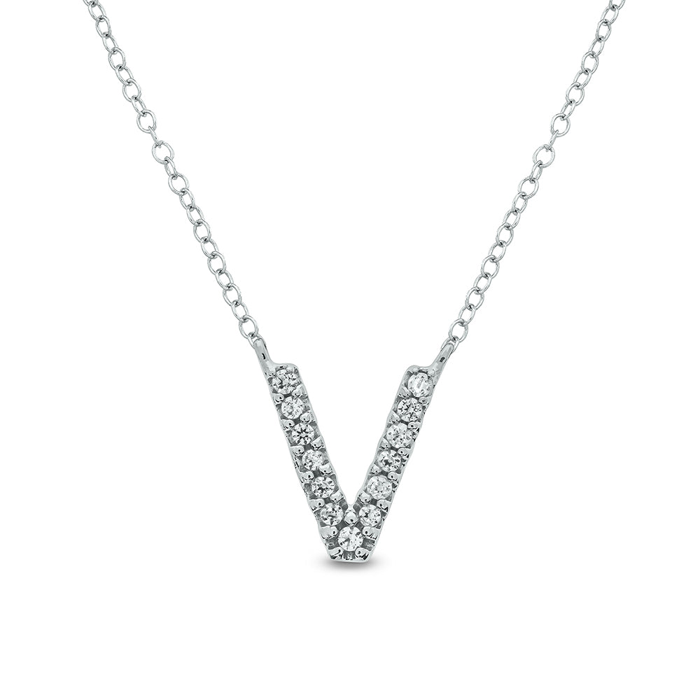 Letter V White Gold Diamond Accent Initial Necklace 14k