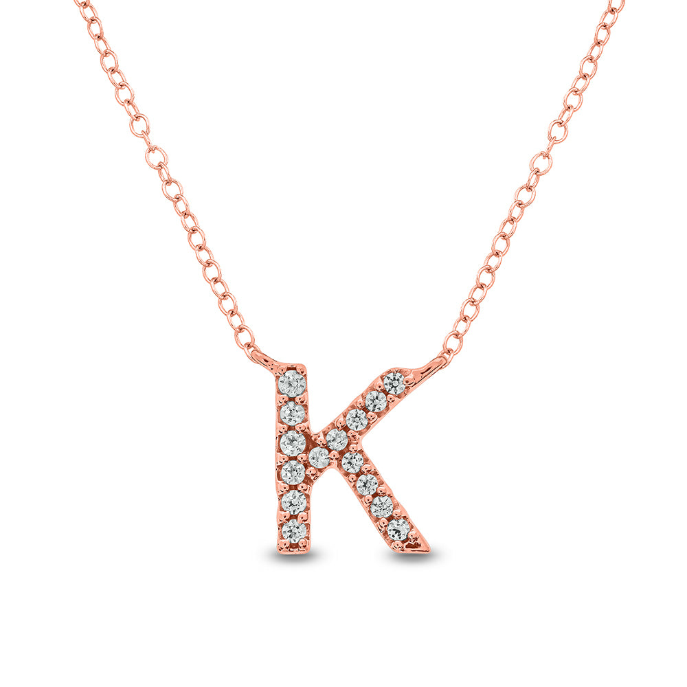 Letter K Rose Gold Diamond Accent Initial Necklace 14k