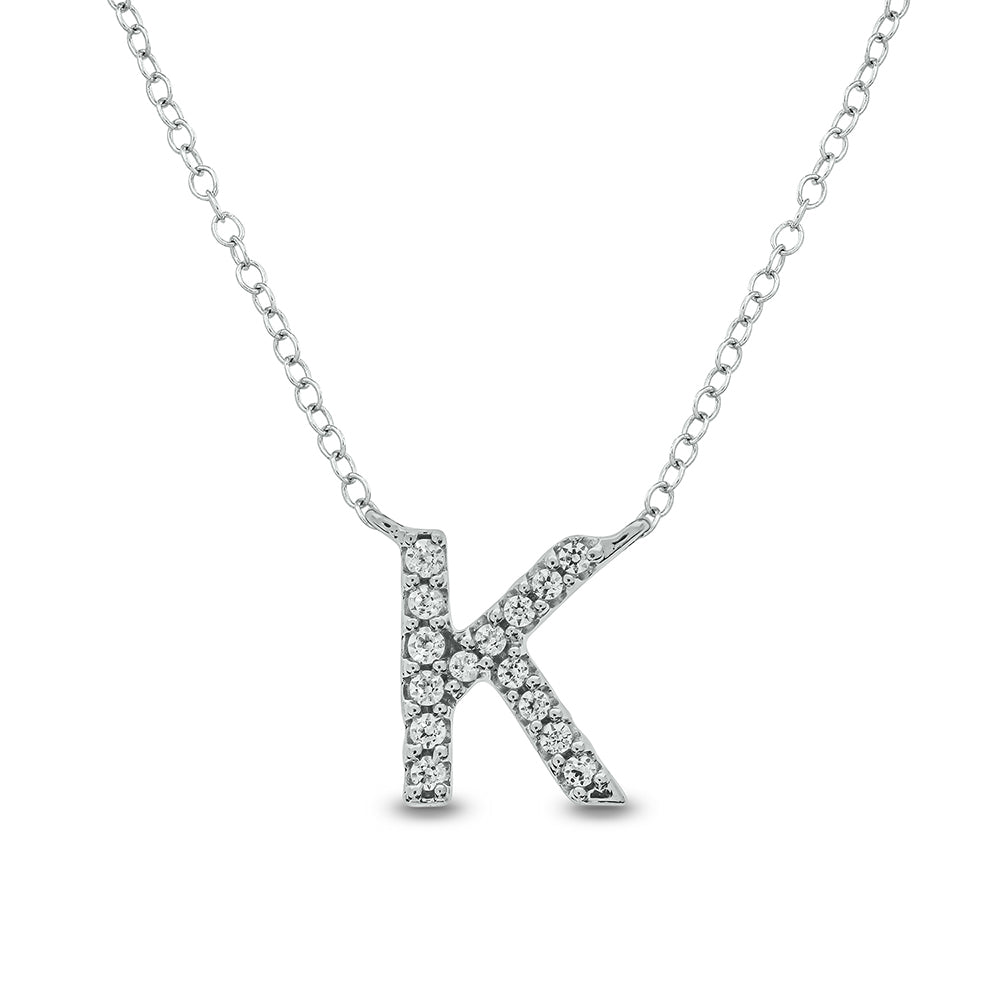 Letter K White Gold Diamond Accent Initial Necklace 14k