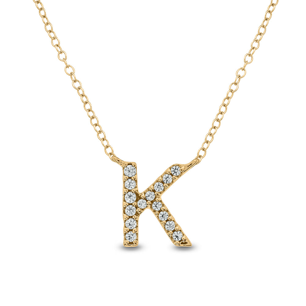 Letter K Yellow Gold Diamond Accent Initial Necklace 14k