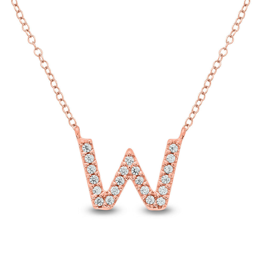 Letter W Rose Gold Diamond Accent Initial Necklace 14k