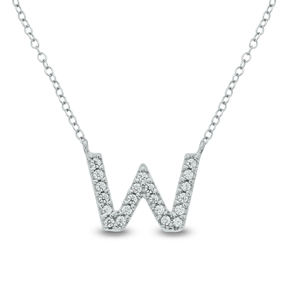 Letter W White Gold Diamond Accent Initial Necklace 14k
