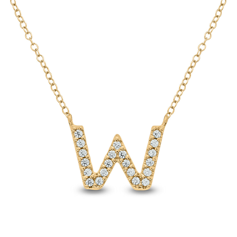 Letter W Yellow Gold Diamond Accent Initial Necklace 14k