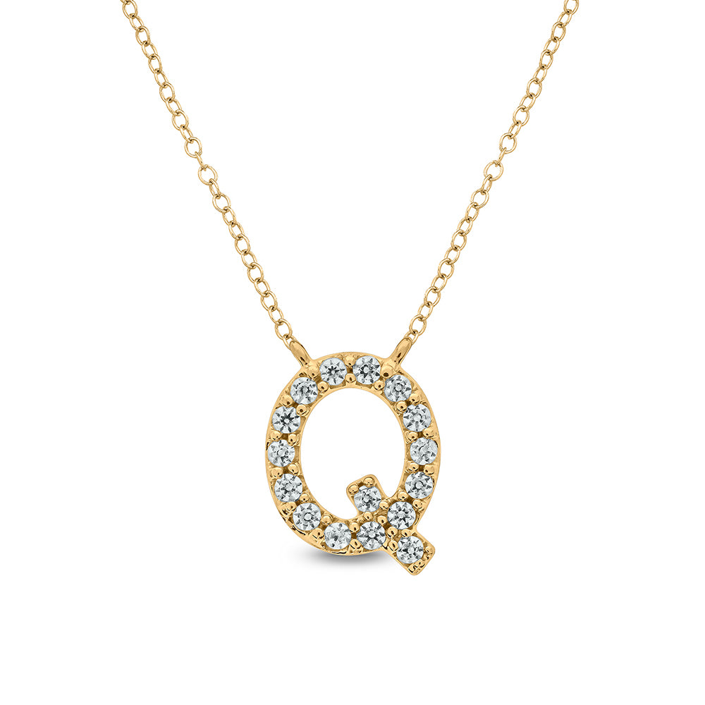 Letter Q Yellow Gold Diamond Accent Initial Necklace 14k
