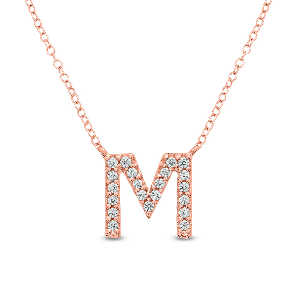 Letter M Rose Gold Diamond Accent Initial Necklace 14k