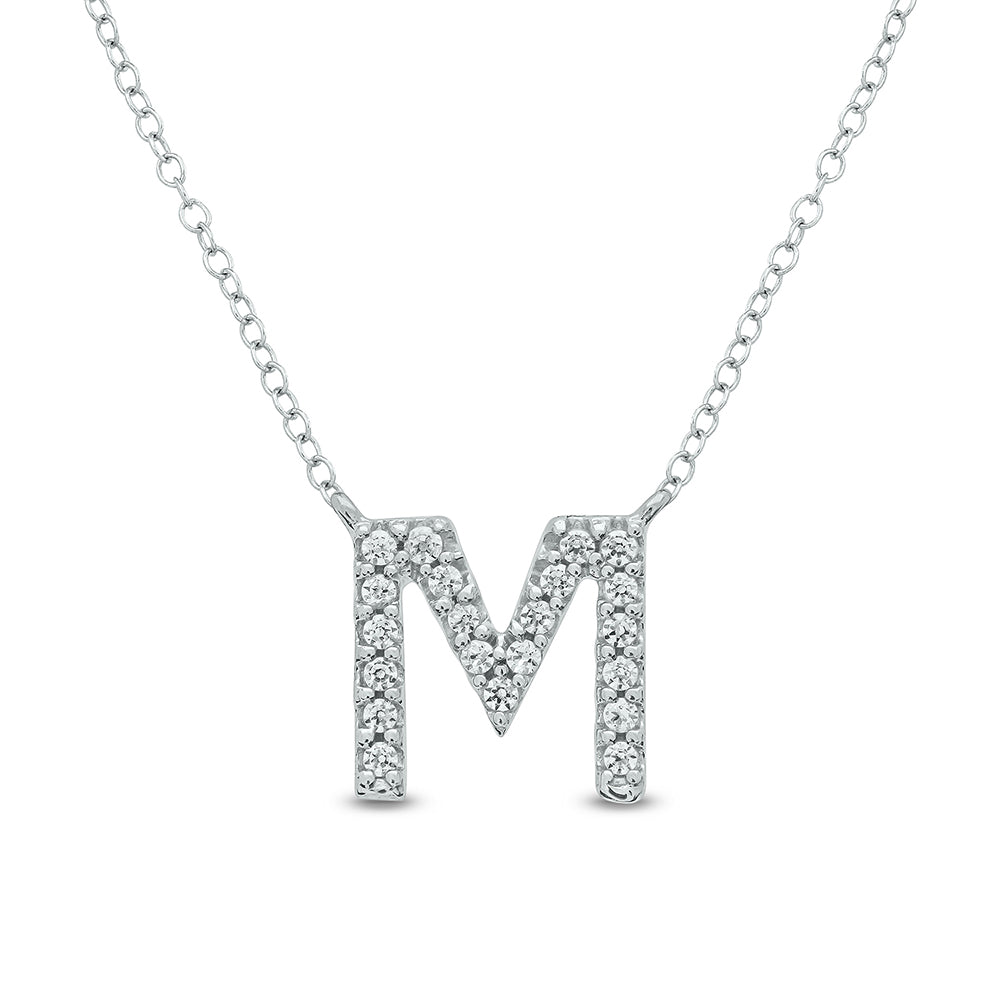 Letter M White Gold Diamond Accent Initial Necklace 14k