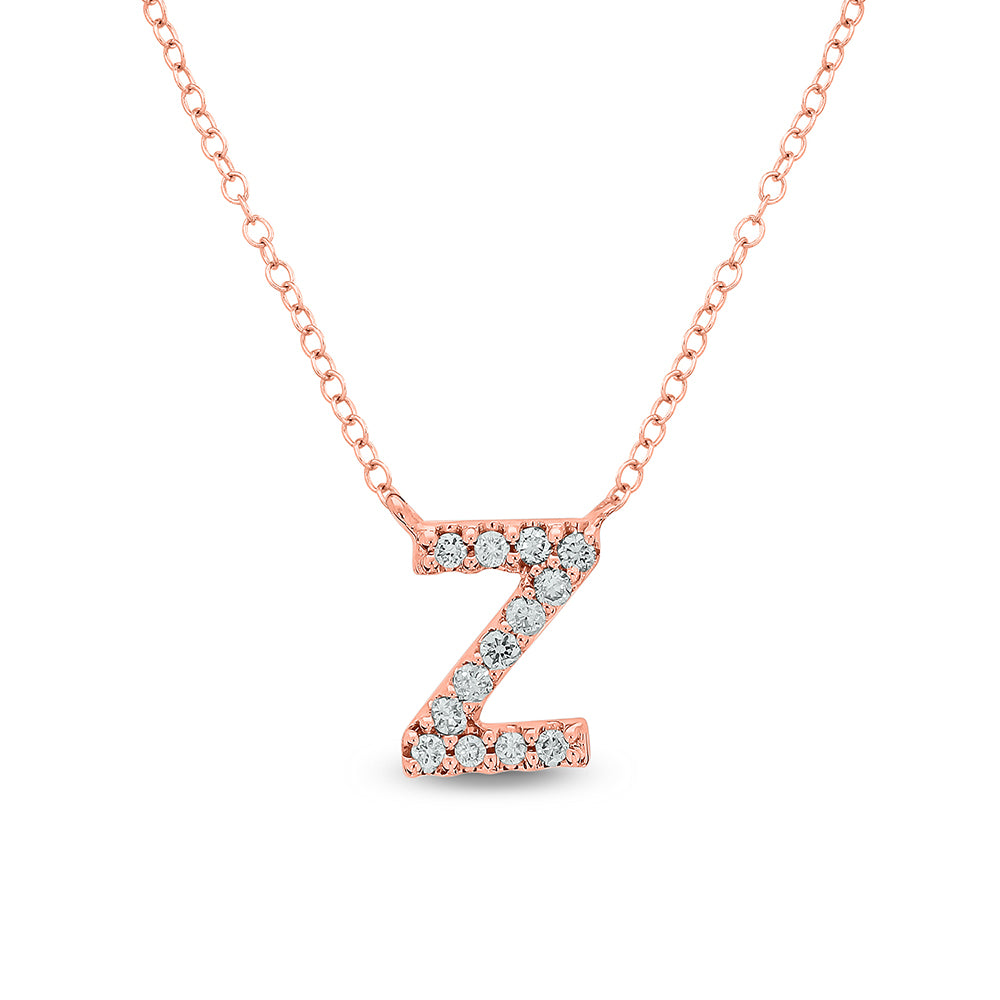 Letter Z Rose Gold Diamond Accent Initial Necklace 14k