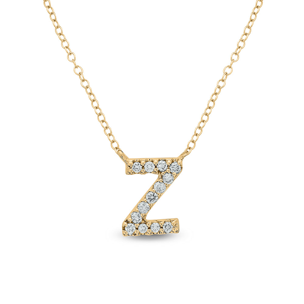 Letter Z Yellow Gold Diamond Accent Initial Necklace 14k