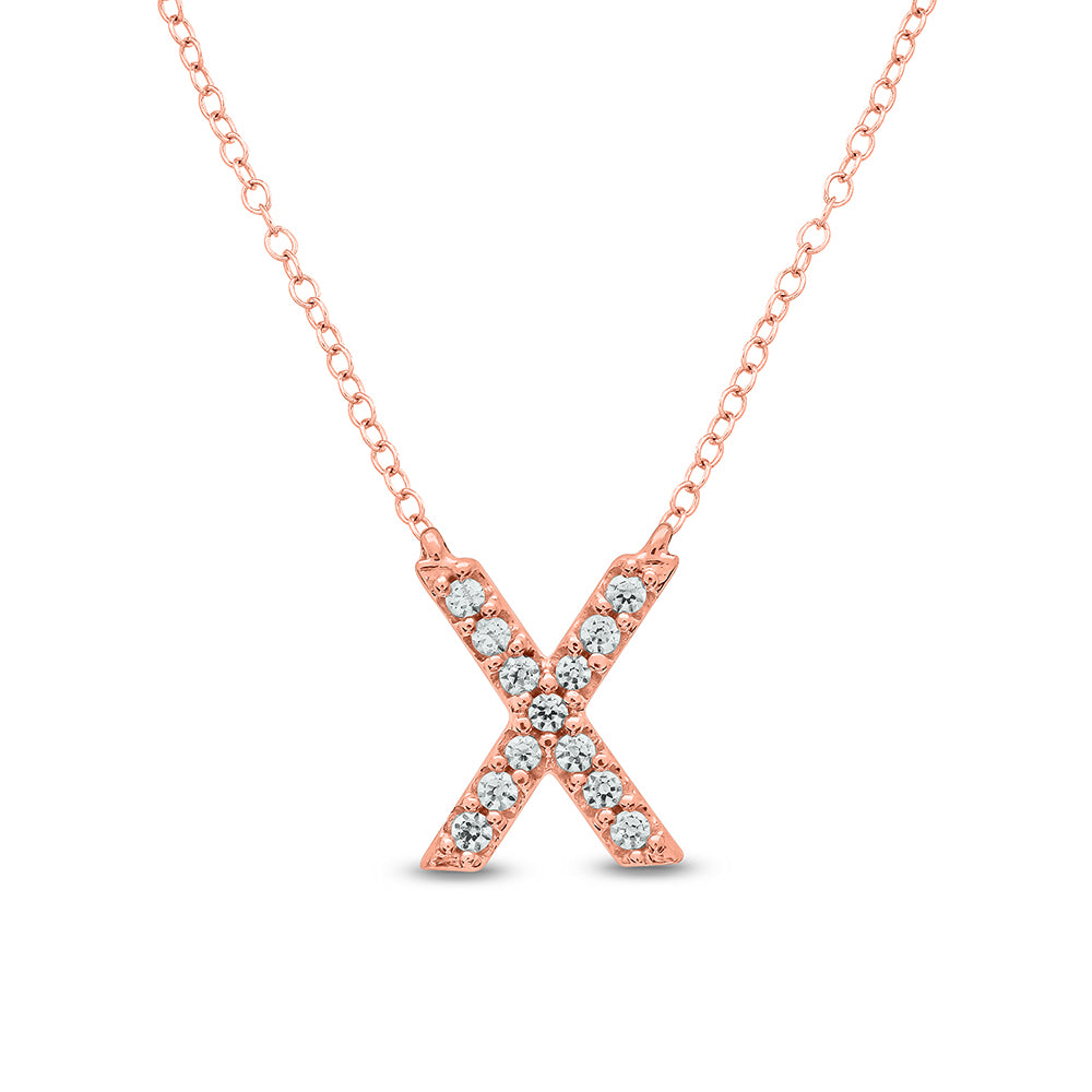Letter X Rose Gold Diamond Accent Initial Necklace 14k