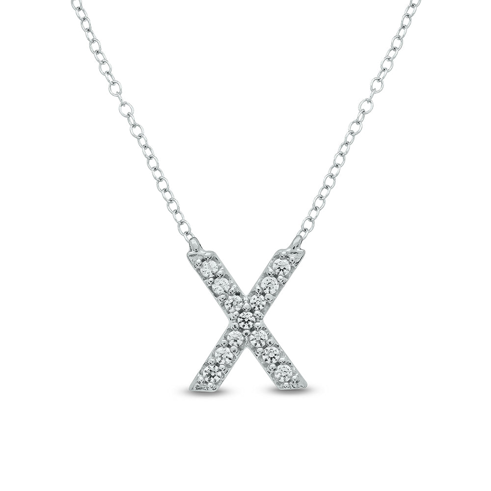 Letter X White Gold Diamond Accent Initial Necklace 14k