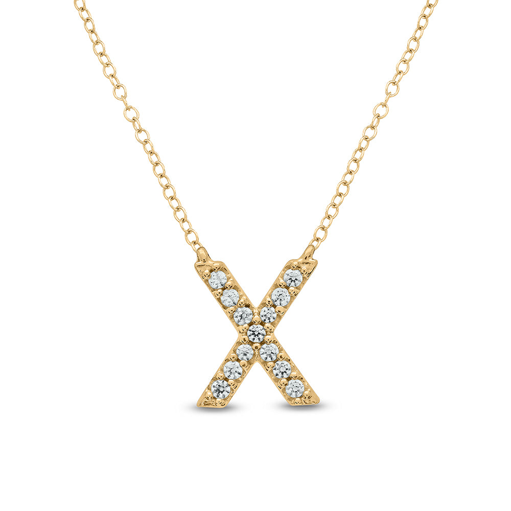 Letter X Yellow Gold Diamond Accent Initial Necklace 14k