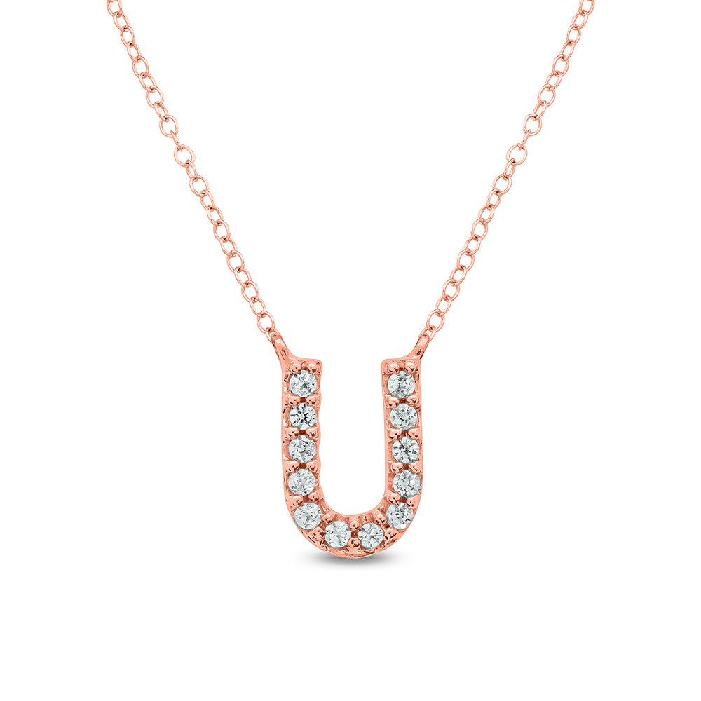 Letter U Rose Gold Diamond Accent Initial Necklace 14k