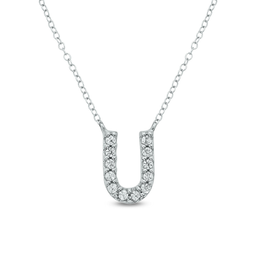 Letter U White Gold Diamond Accent Initial Necklace 14k