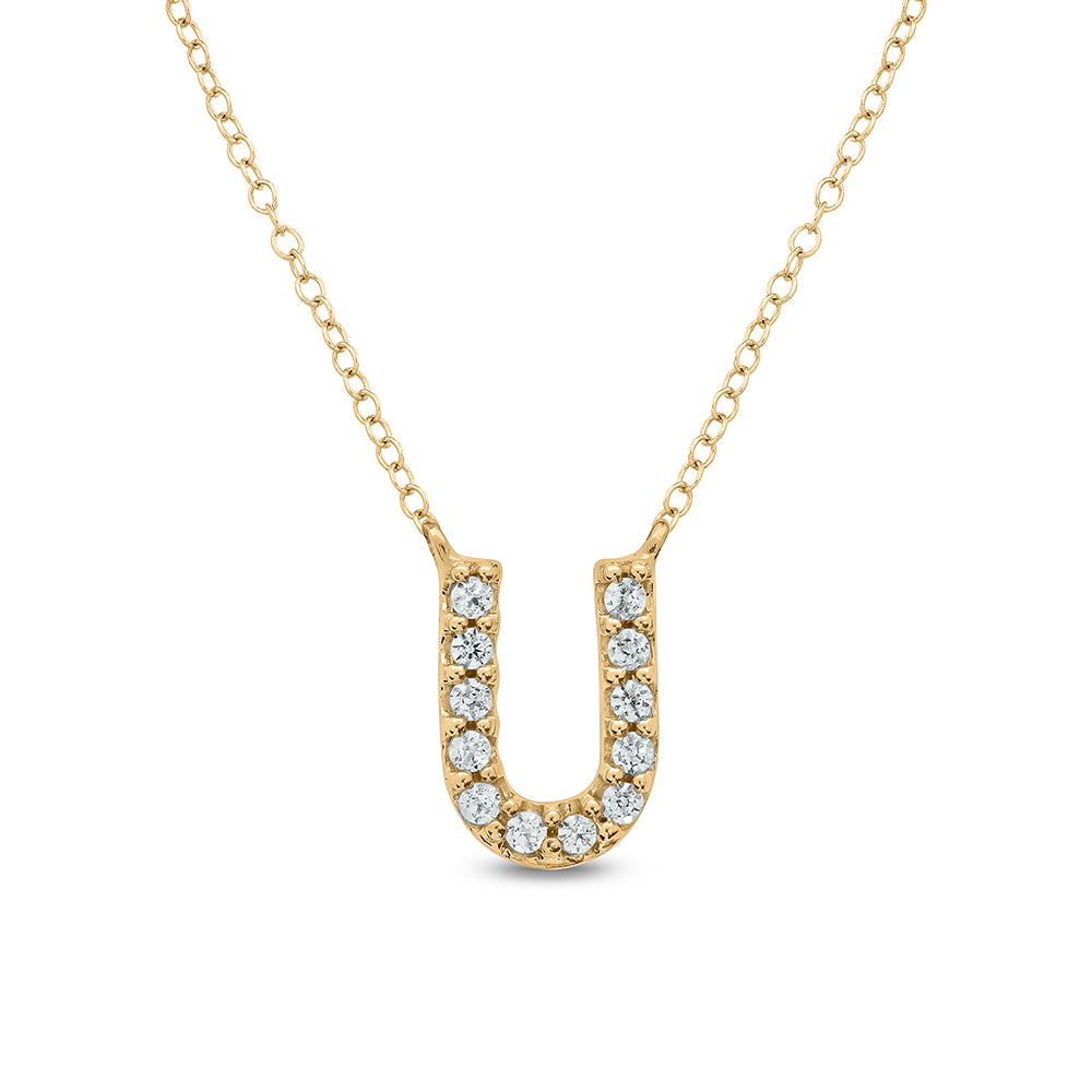 Letter U Yellow Gold Diamond Accent Initial Necklace 14k