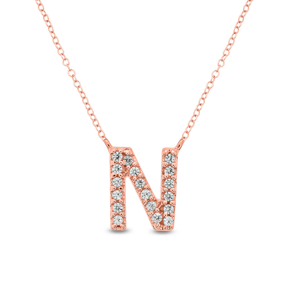 Letter N Rose Gold Diamond Accent Initial Necklace 14k