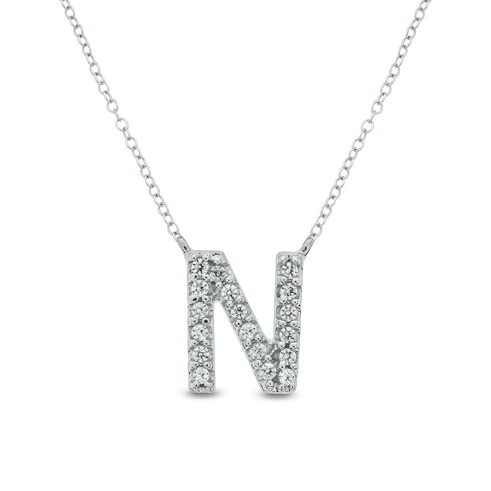 Letter N White Gold Diamond Accent Initial Necklace 14k