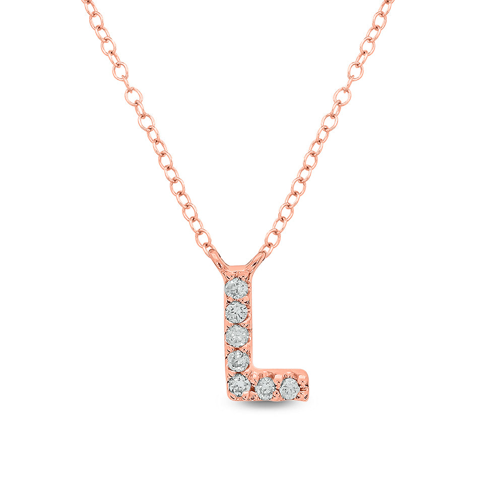 Letter L Rose Gold Diamond Accent Initial Necklace 14k
