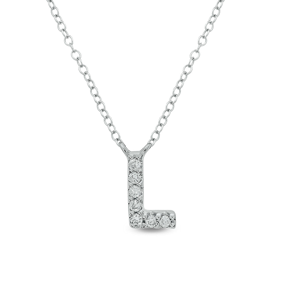 Letter L White Gold Diamond Accent Initial Necklace 14k
