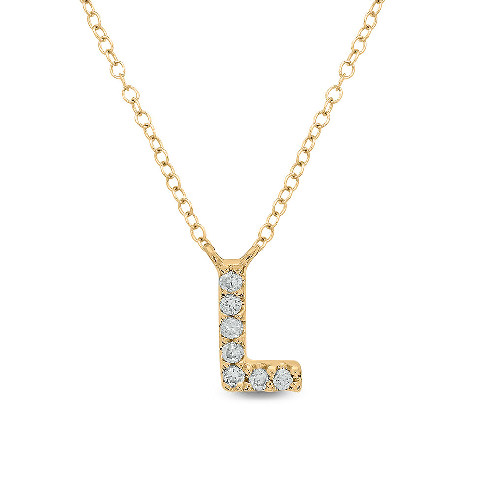 Letter L Yellow Gold Diamond Accent Initial Necklace 14k