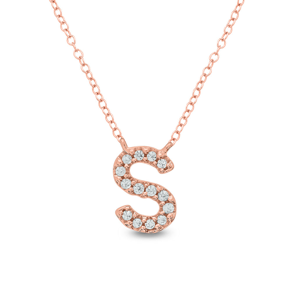 Letter S Rose Gold Diamond Accent Initial Necklace 14k