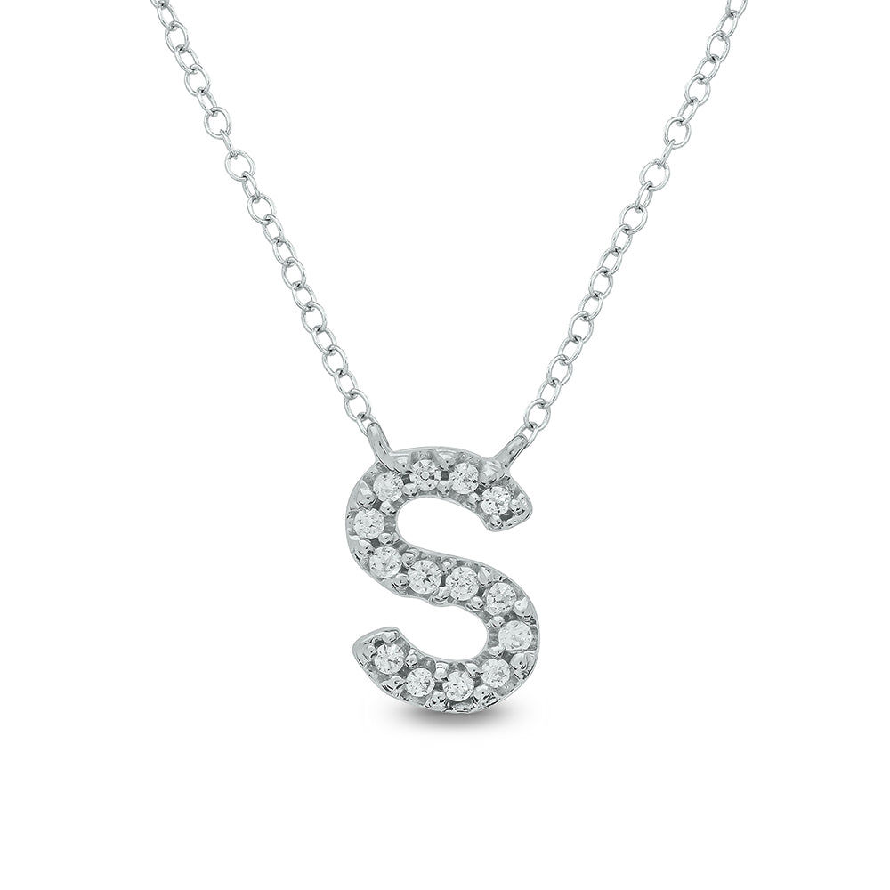 Letter S White Gold Diamond Accent Initial Necklace 14k