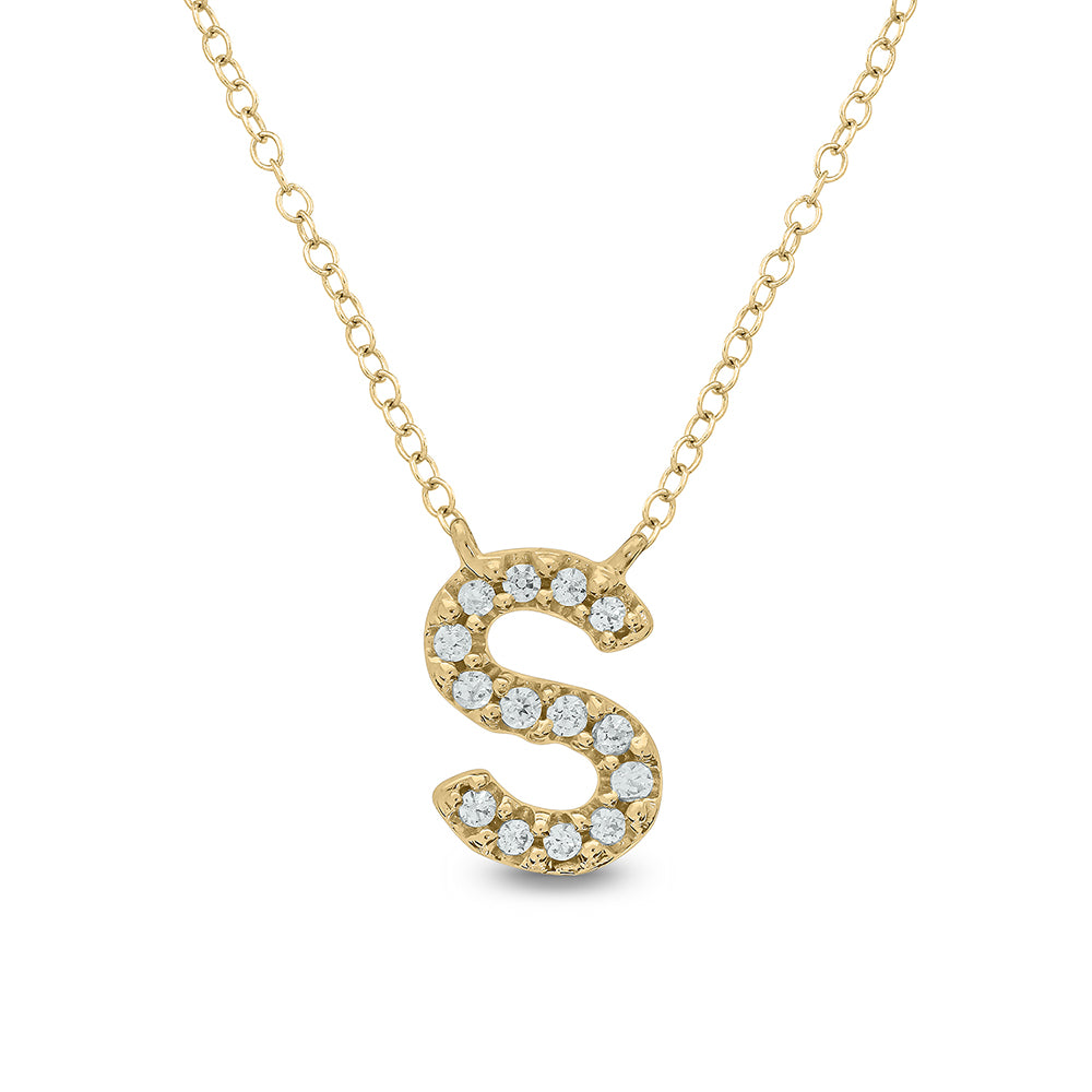 Letter S Yellow Gold Diamond Accent Initial Necklace 14k