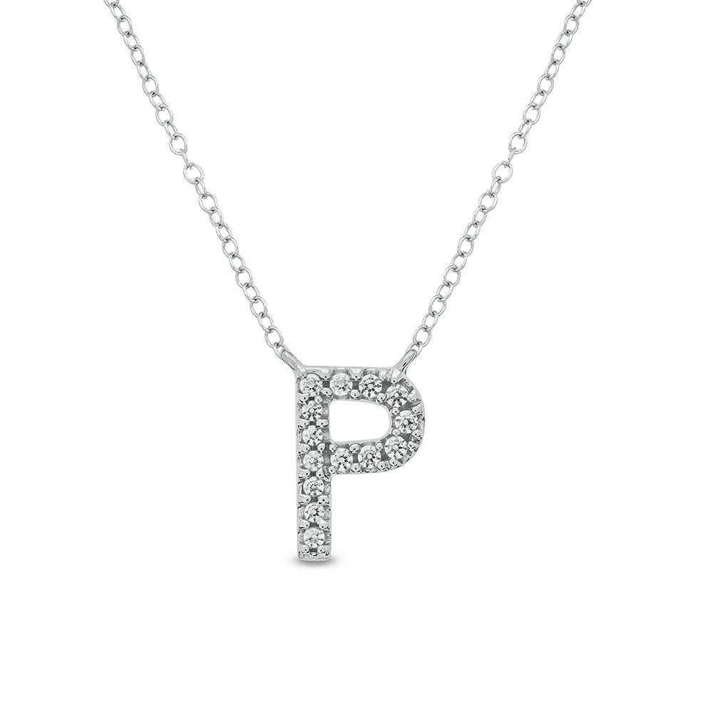 Letter P White Gold Diamond Accent Initial Necklace 14k