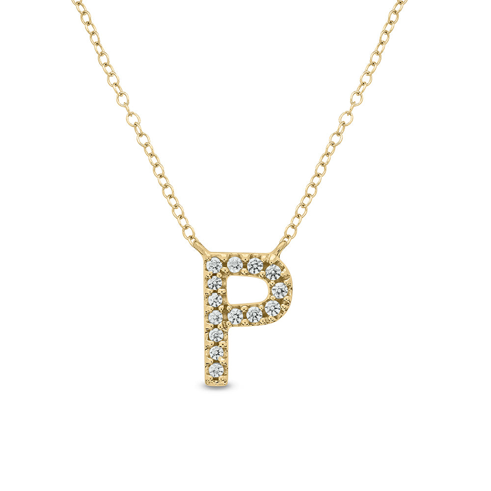 Letter P Yellow Gold Diamond Accent Initial Necklace 14k