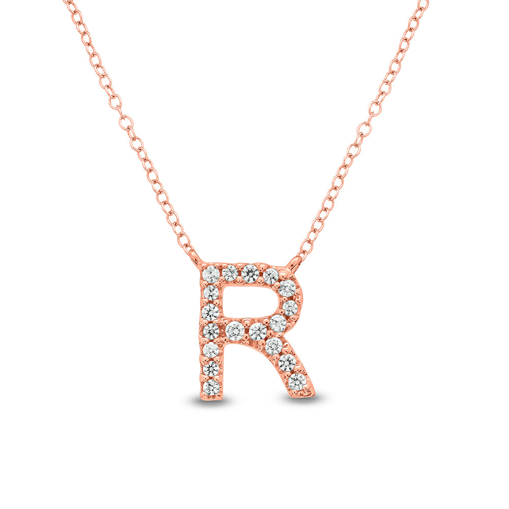 Letter R Rose Gold Diamond Accent Initial Necklace 14k