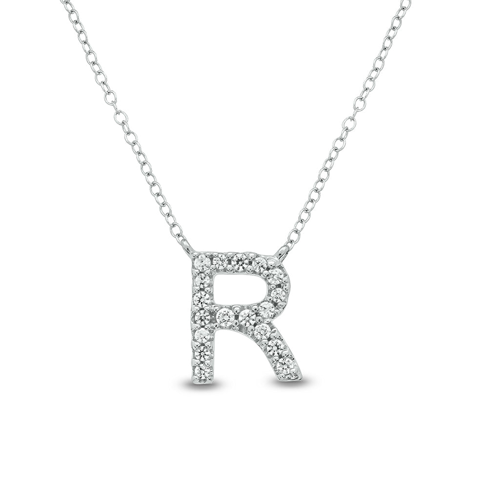 Letter R White Gold Diamond Accent Initial Necklace 14k