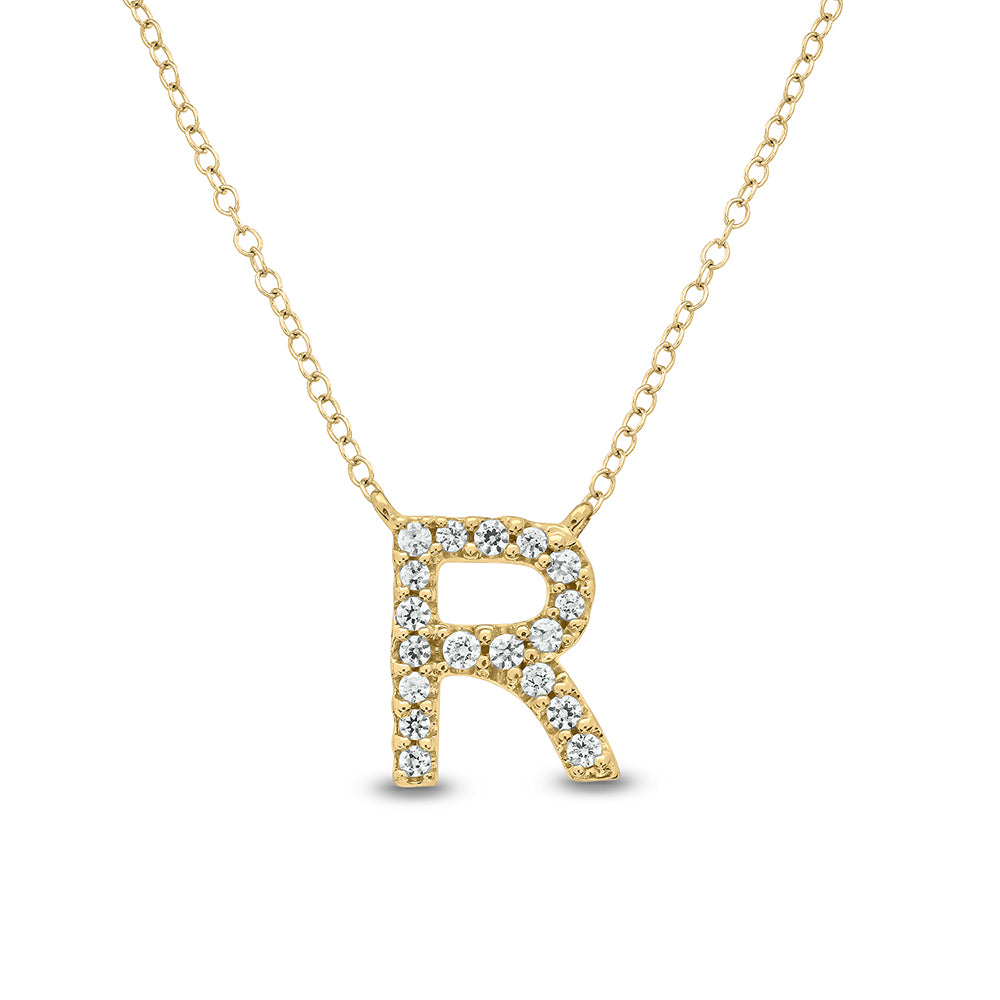 Letter R Yellow Gold Diamond Accent Initial Necklace 14k