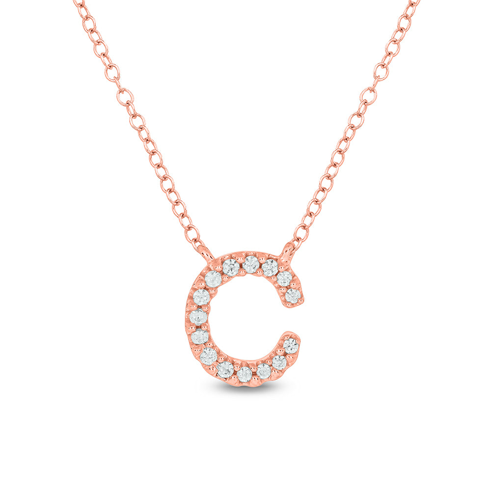 Letter C Rose Gold Diamond Accent Initial Necklace 14k