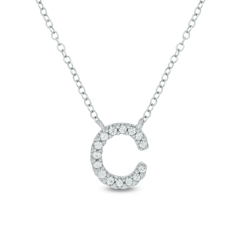 Letter C White Gold Diamond Accent Initial Necklace 14k