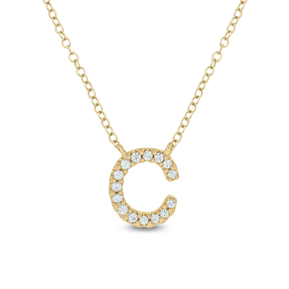 Letter C Yellow Gold Diamond Accent Initial Necklace 14k