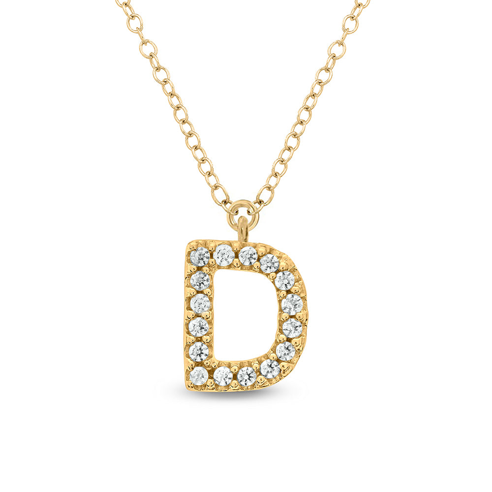 Letter D Yellow Gold Diamond Accent Initial Necklace 14k