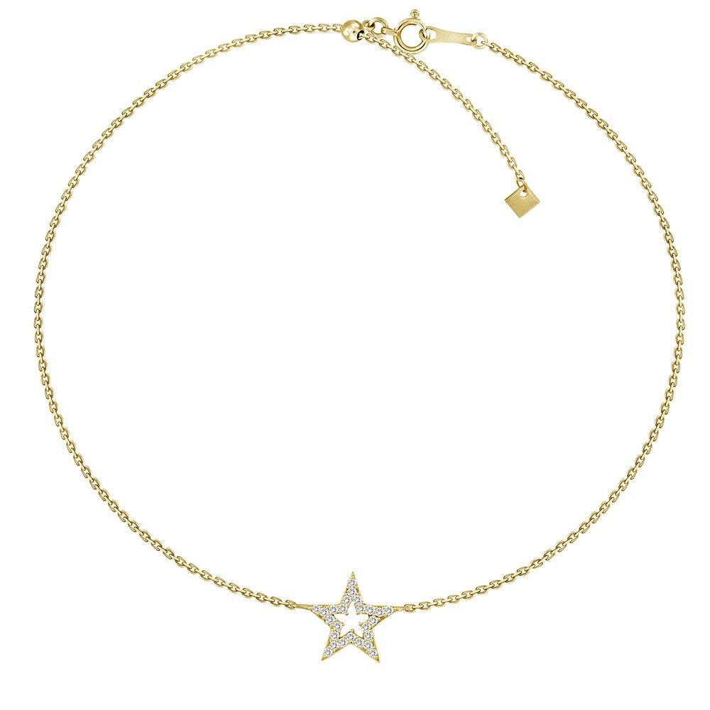 Diamond Accent Dainty Star Bracelet in 18K Yellow Gold