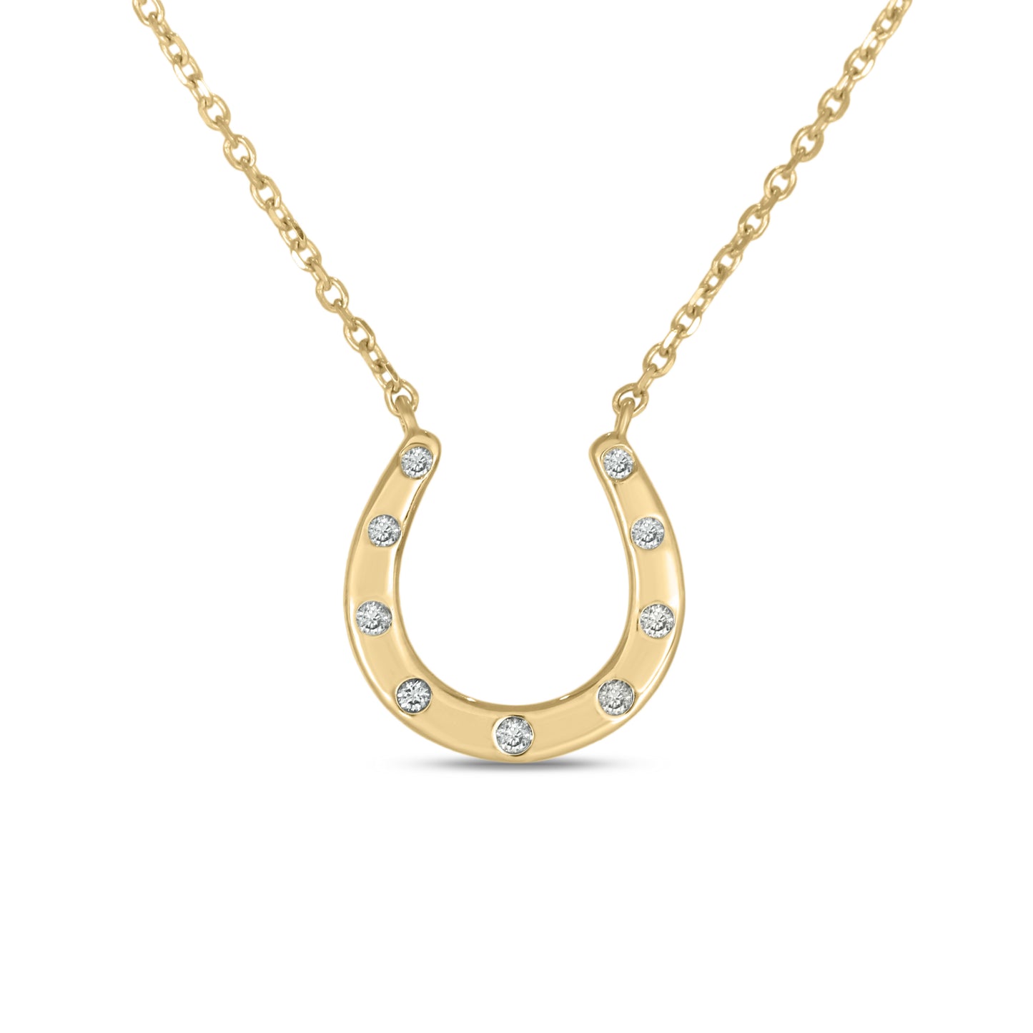 Flush Set Diamond Accent Horseshoe Necklace in 14K Gold